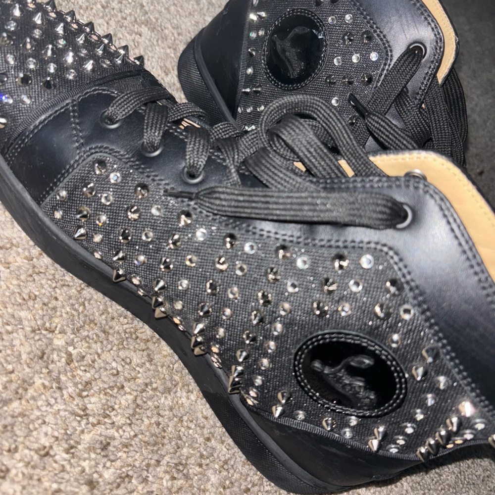 CHRISTIAN LOUBOUTIN FLAT CANVAS SPIKE/Stud High Tops (Red Bottoms) EU 44